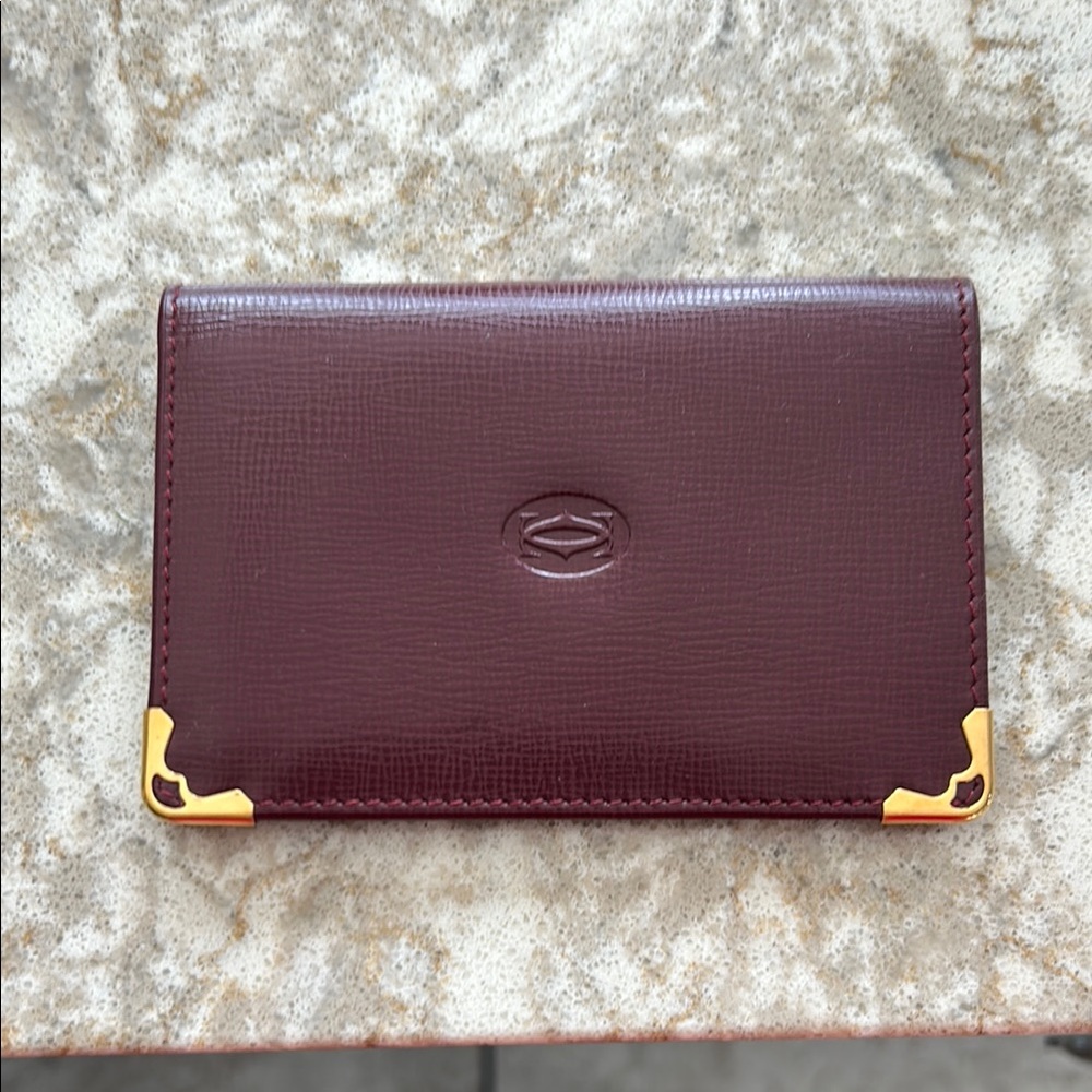 Vintage Cartier Burgundy Card Holder with Gold Accents